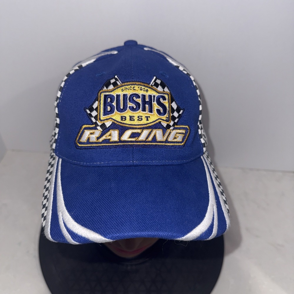 Bush's Best Nascar Racing Cap Hat OSFA Blue speedway check logo